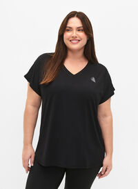 Koszulka treningowa z dekoltem w szpic, Black, Model