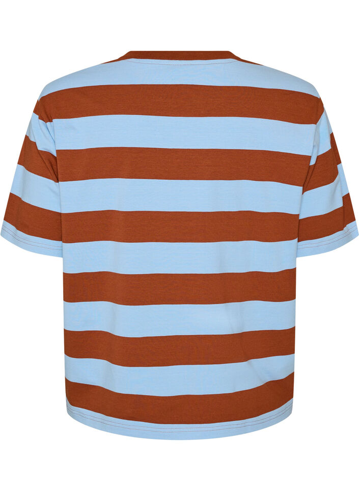 T-shirt w rozmiarze oversize z paskami i rekawami 1/2, Niebieskie, Packshot image number 1