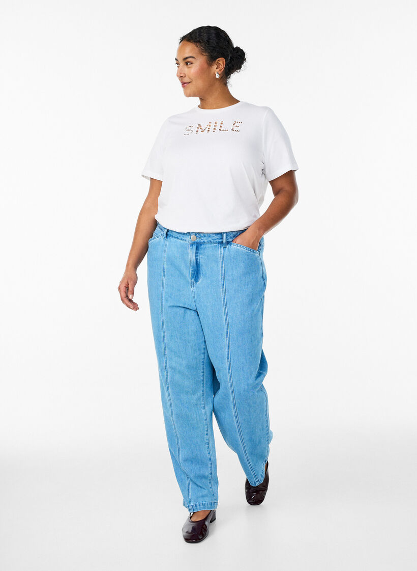 Koszulka bawelniana z haftowanym tekstem, Biały, Model image number 1