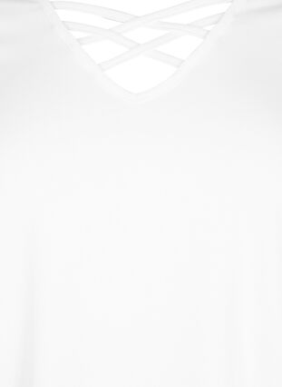 Koszulka z dekoltem w szpic i detalem w ksztalcie krzyza, Warm Off-white, Packshot image number 2