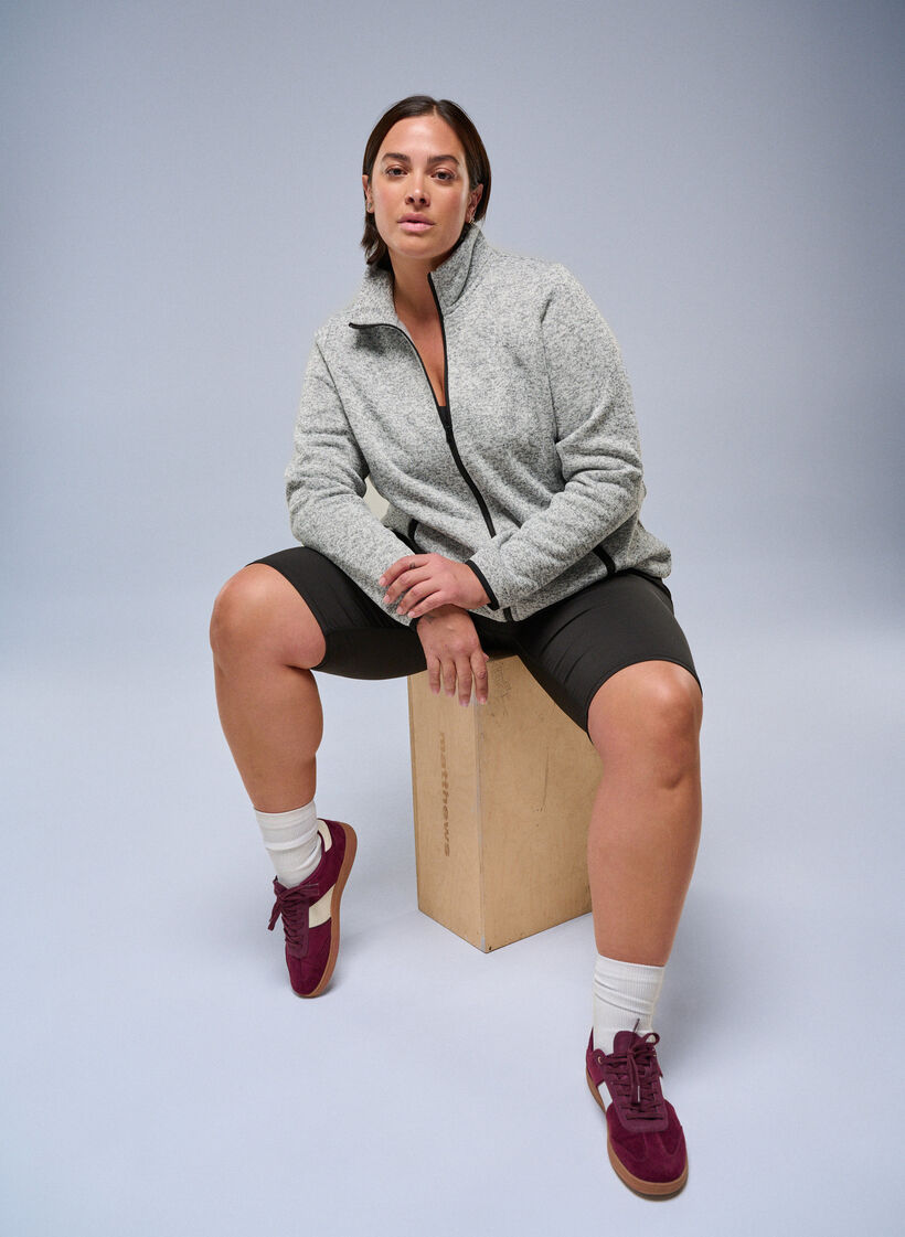 Kardigan z dzerseju, z wysokim kolnierzem i zamkiem, Szary, Image image number 0