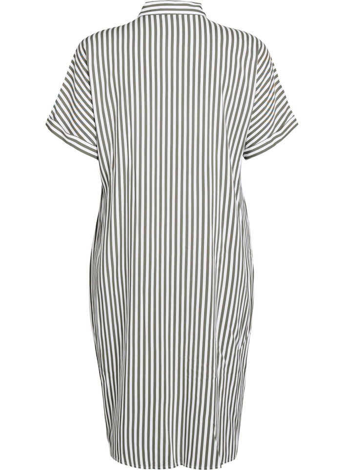 Dluga koszulowa sukienka z kr&oacute;tkim rekawem, Zielony, Packshot image number 1