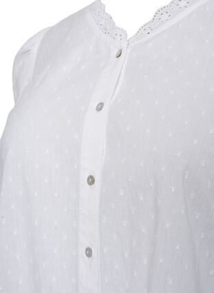 Strukturalna bluzka koszulowa z angielskim haftem, Bright White, Packshot image number 2