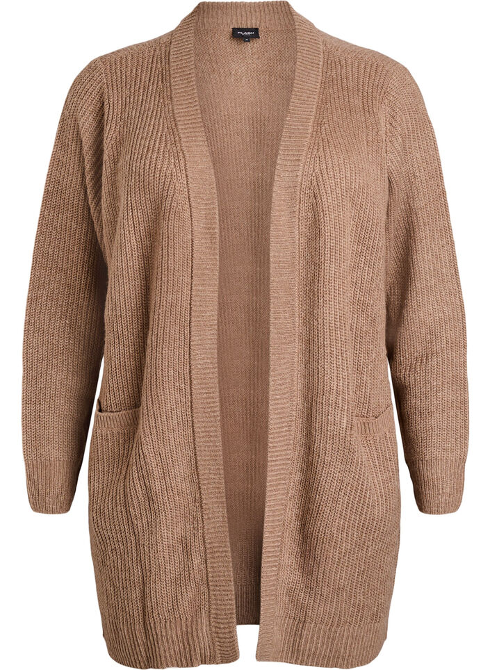 FLASH - Dlugi prazkowany kardigan z kieszeniami, Brązowy, Packshot image number 0