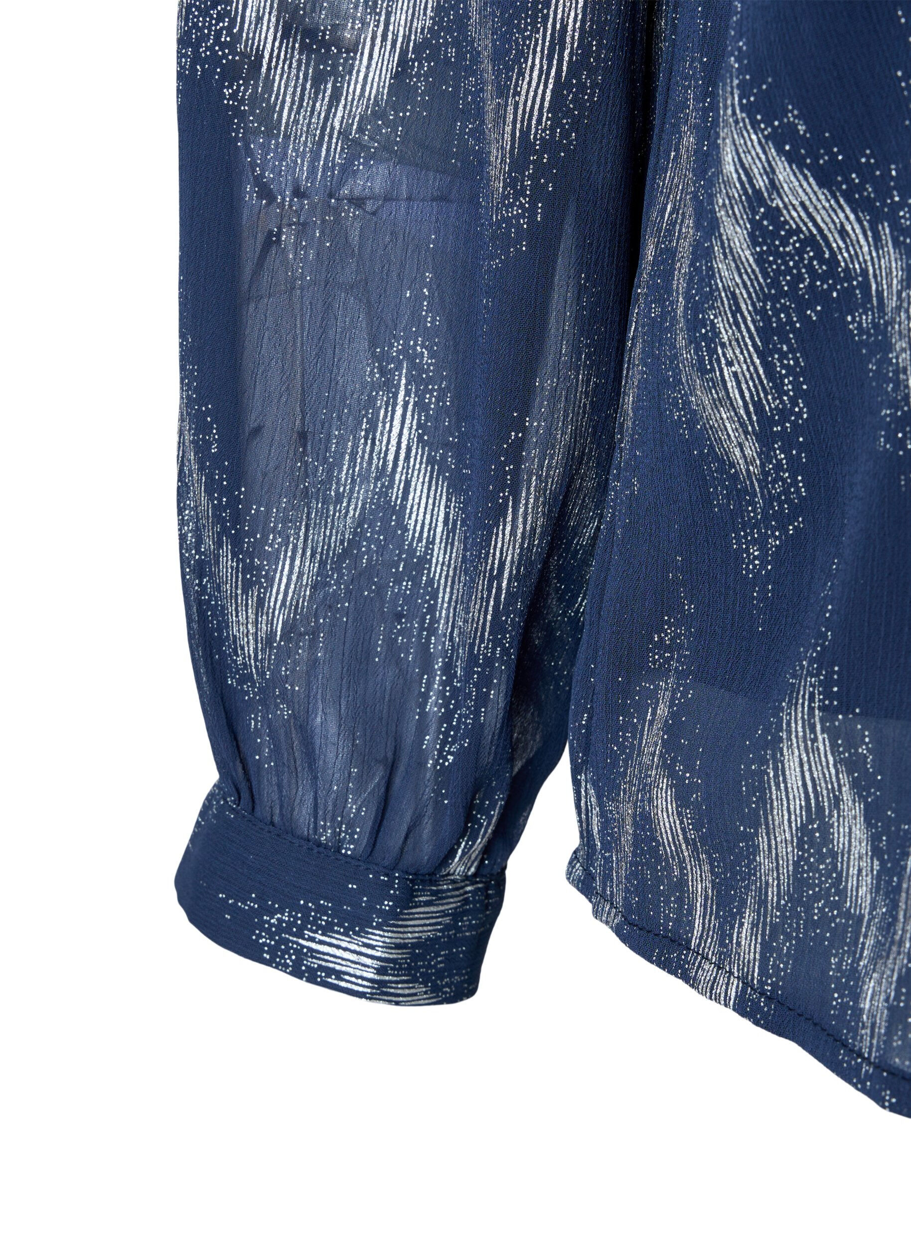 Zizzi Bluzka z nadrukiem i dekoltem w szpic, Niebieskie, Packshot image number 2