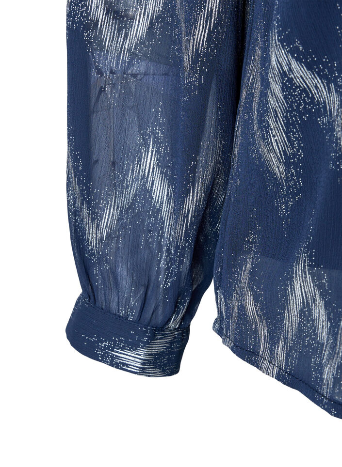 Bluzka z nadrukiem i dekoltem w szpic, Niebieskie, Packshot image number 2