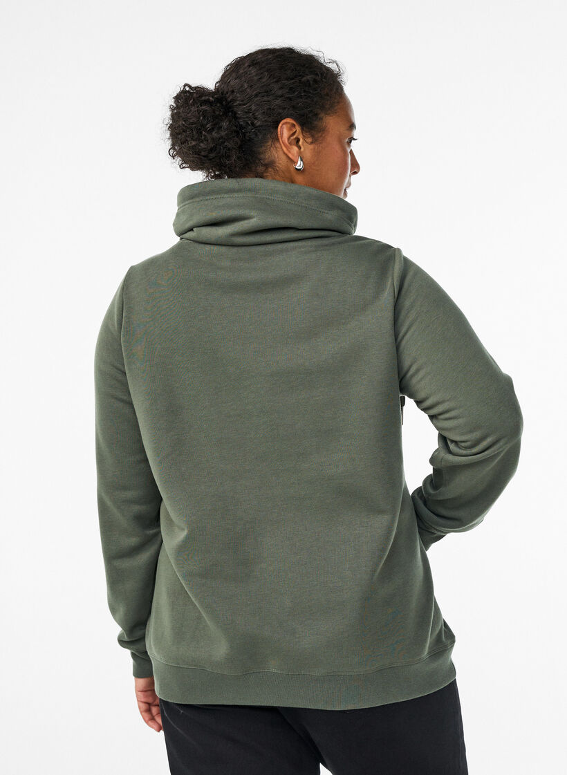 Bluza z wysokim kolnierzem i kieszeniami, Zielony, Model image number 2
