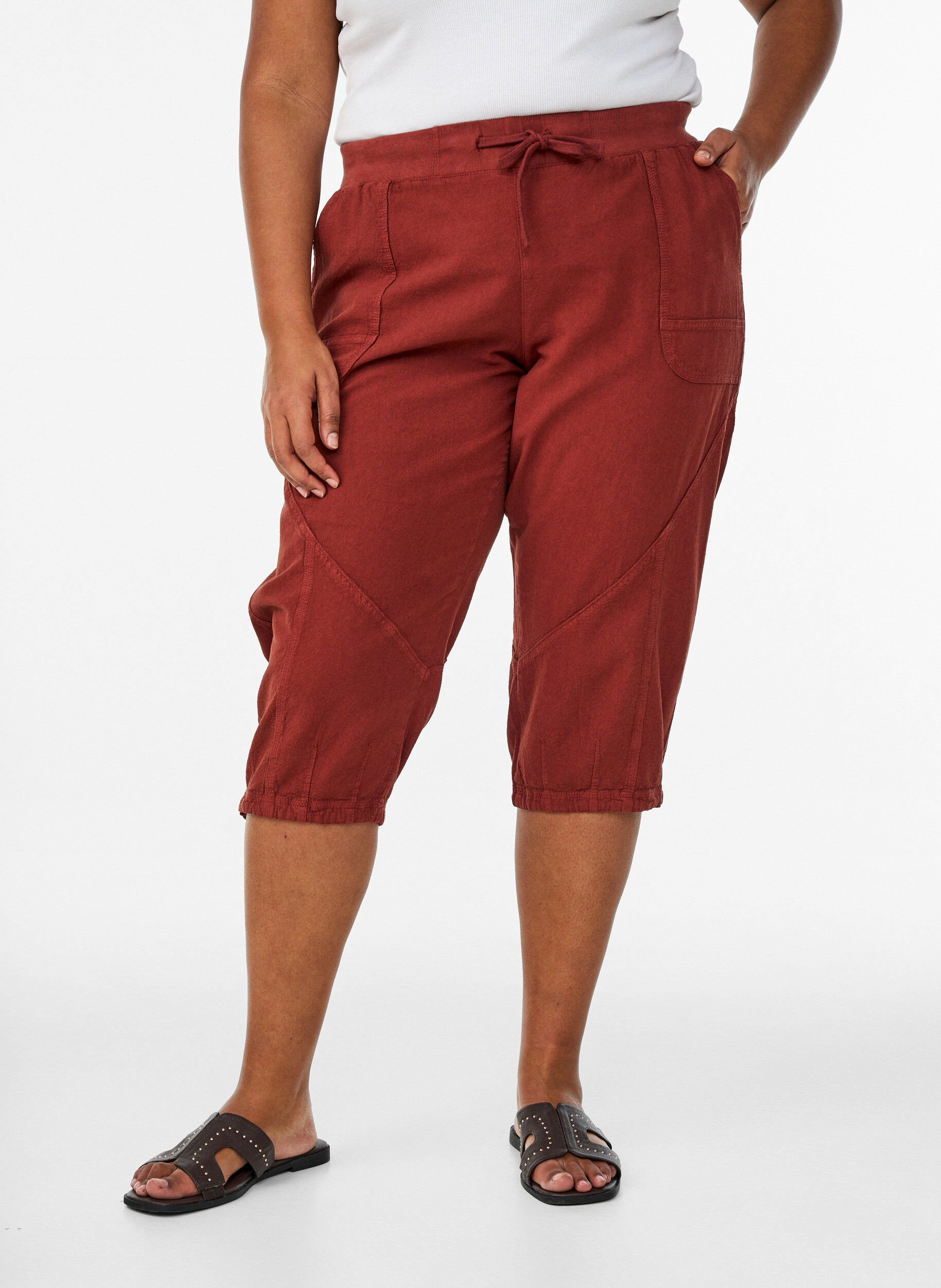 ZizziBawelniane spodnie capri, Czerwony, Model image number 2