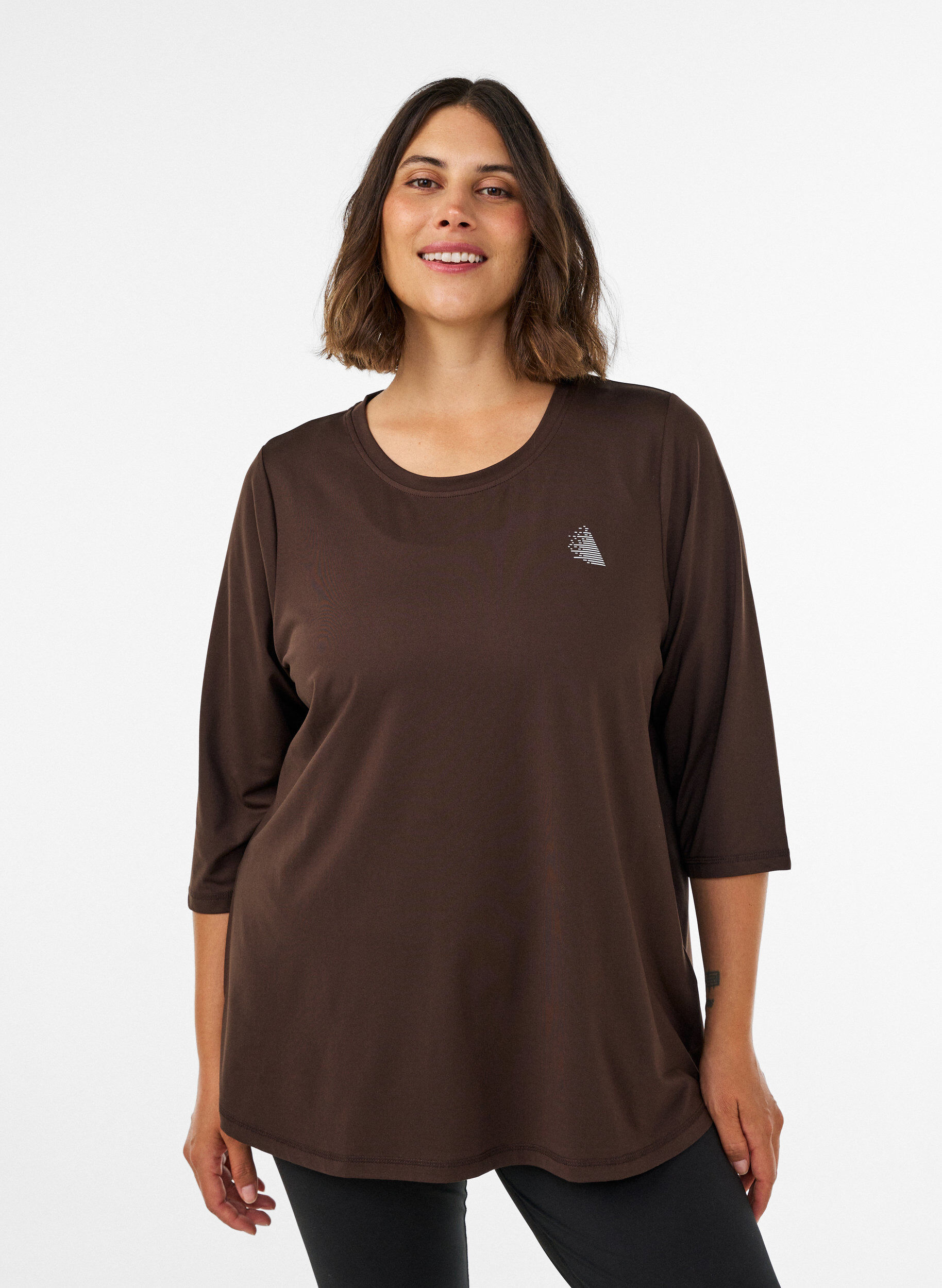 Sportowy top z rekawami 3/4, Brązowy, Model
