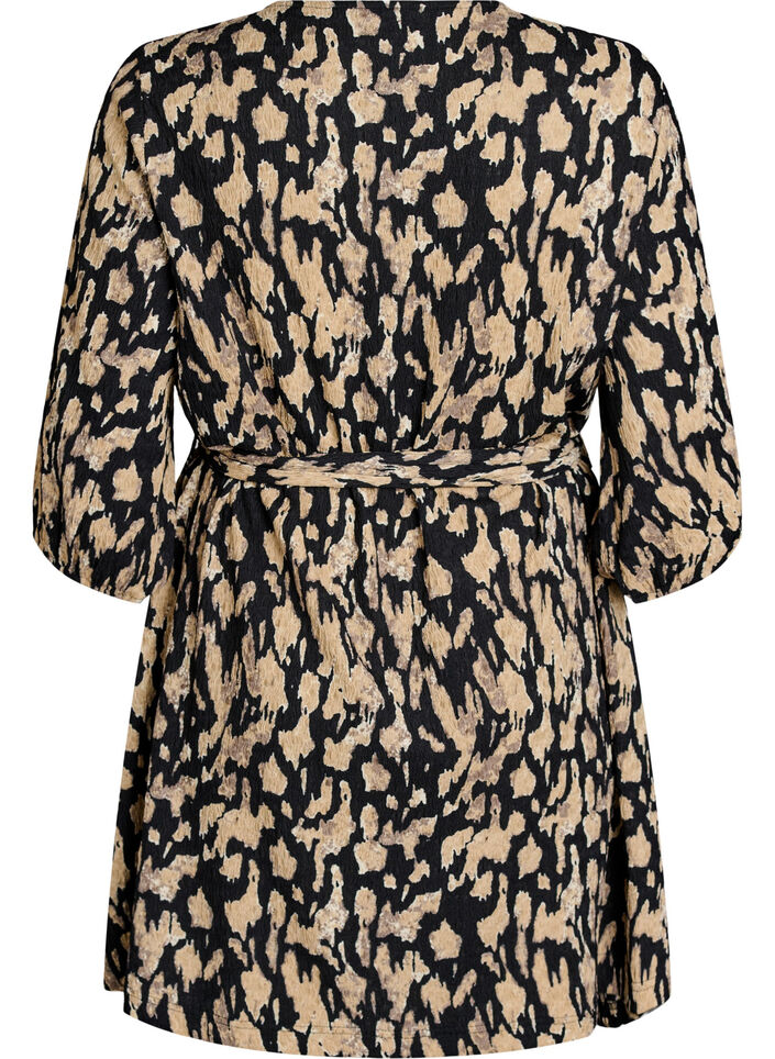 Kr&oacute;tkiej sukienki z rekawami 3/4 i wzorem, Czarne, Packshot image number 1