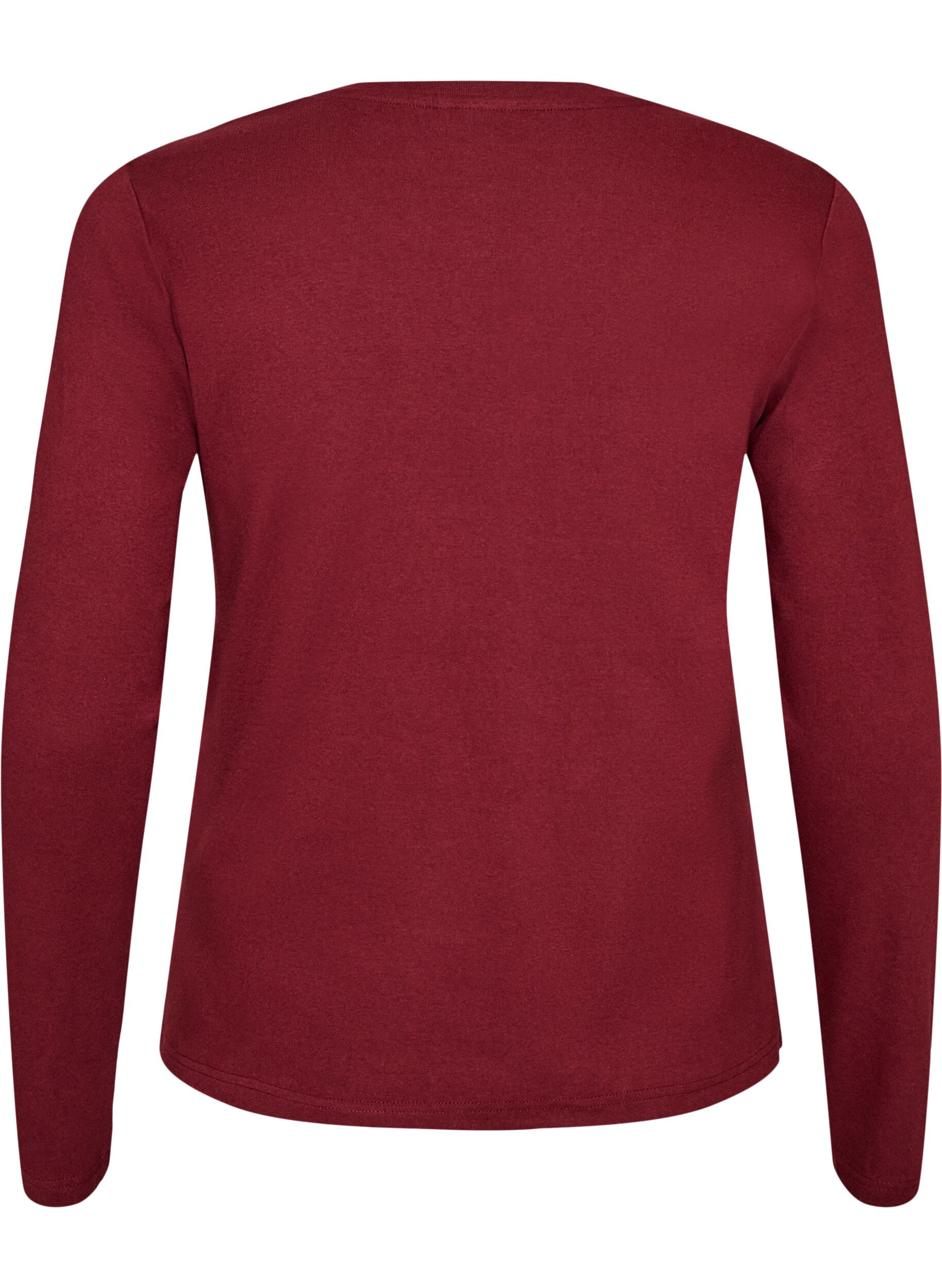 ZizziBasicowy T-shirt z dlugim rekawem i okraglym dekoltem, Czerwony, Packshot image number 1
