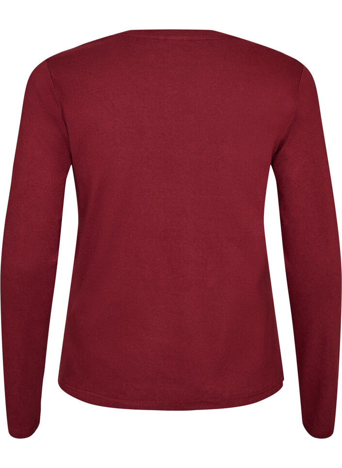 Basicowy T-shirt z dlugim rekawem i okraglym dekoltem, Czerwony, Packshot image number 1