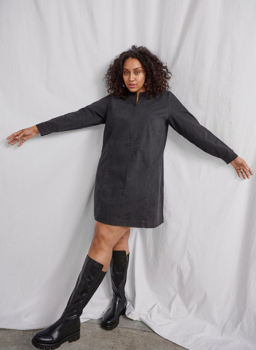 Dzinsowa sukienka w ksztalcie trapezu z suwakiem, Grey Washed, Image image number 0