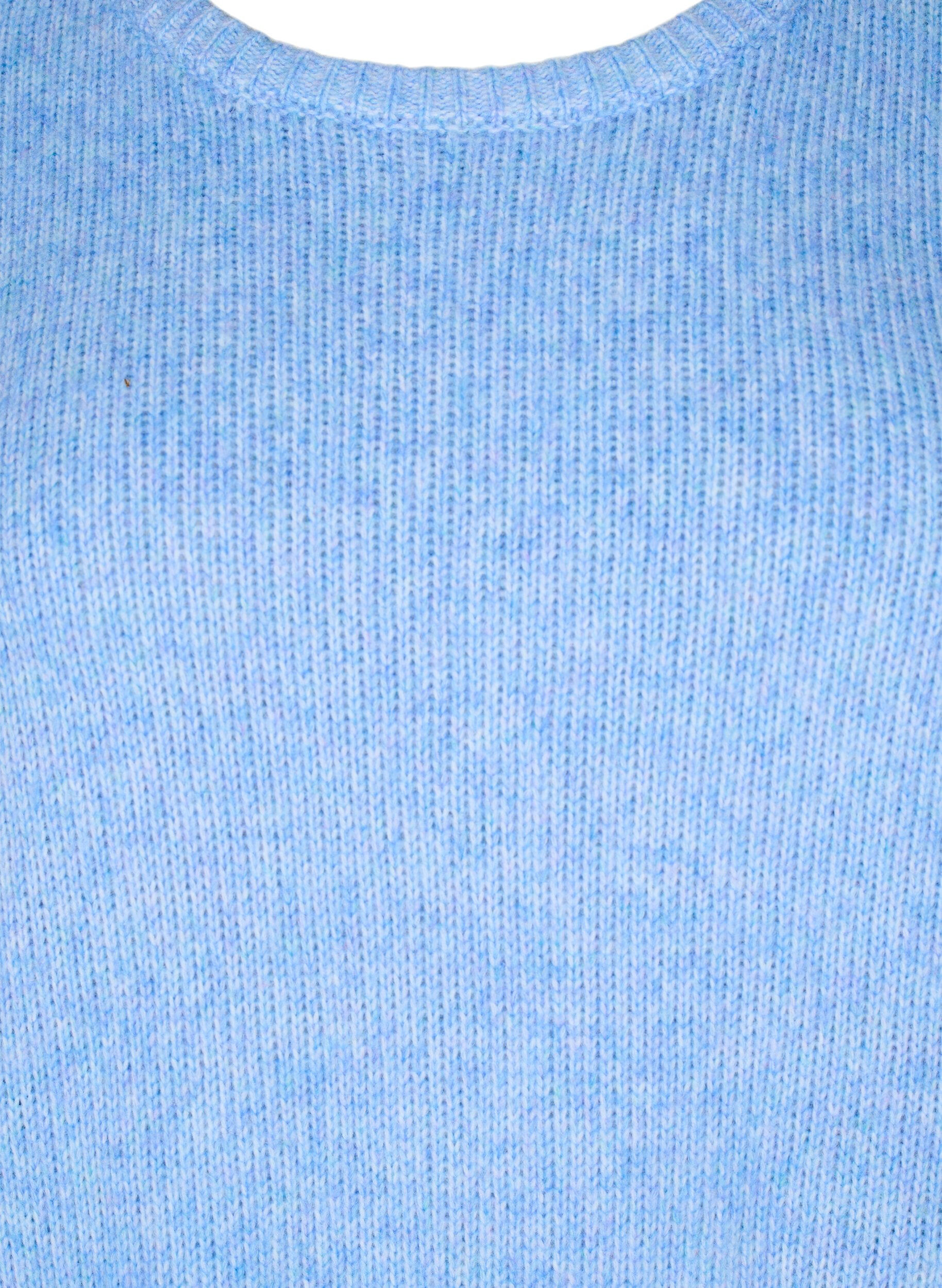 Zizzi Dzianinowy sweter z dodatkiem welny, z dlugim rekawem i okraglym dekoltem, Della R. Blue Mel., Packshot image number 2