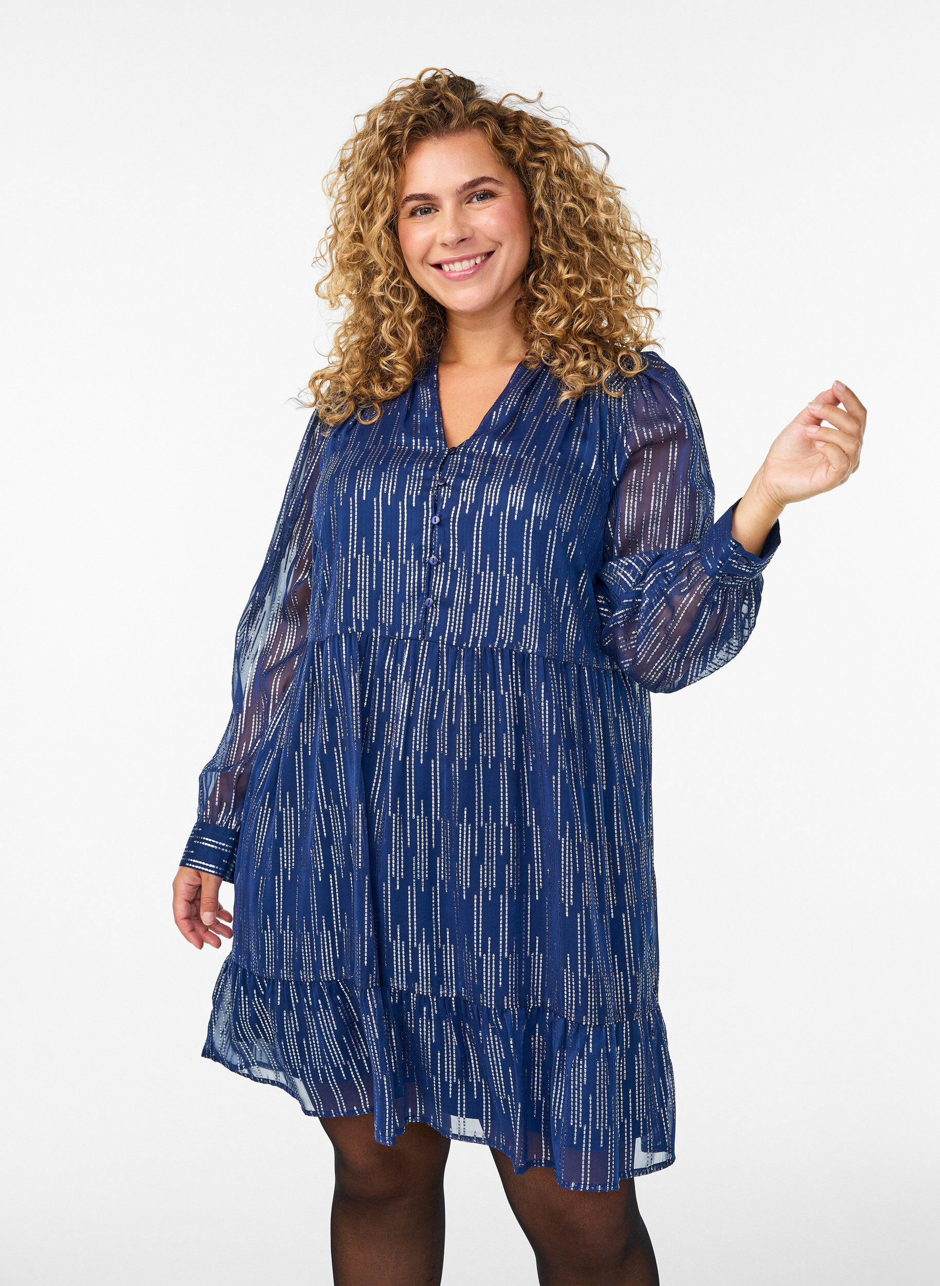 Kr&oacute;tka sukienka na impreze z brokatowym wzorem, Niebieskie, Model