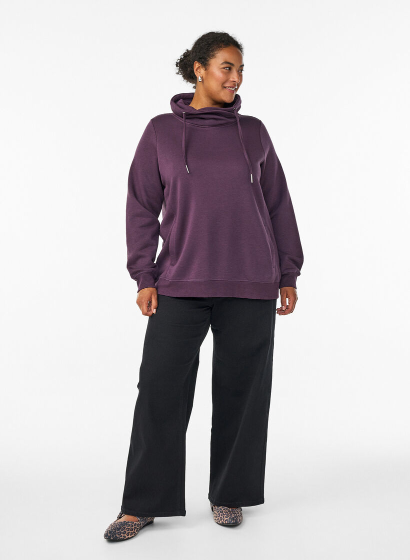 Bluza z wysokim kolnierzem i kieszeniami, Fioletowy, Model image number 1