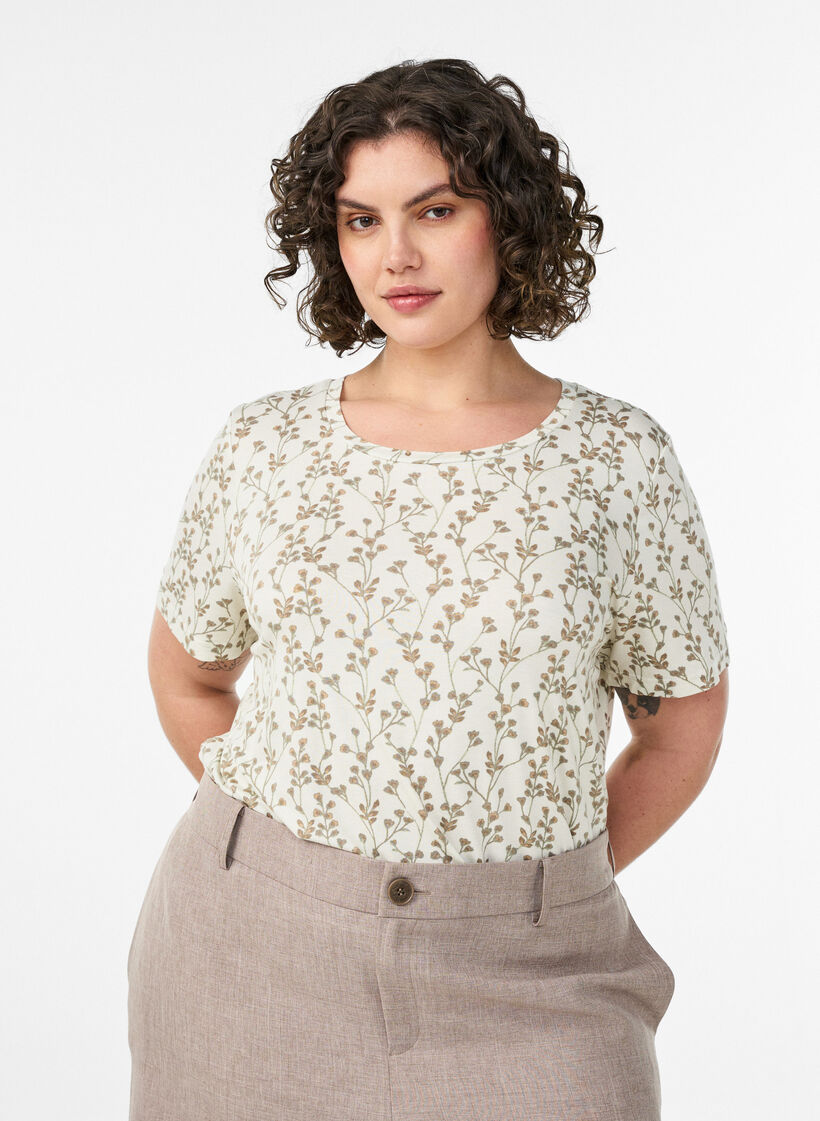 Koszulka z nadrukiem w kwiaty, Biały, Model image number 0