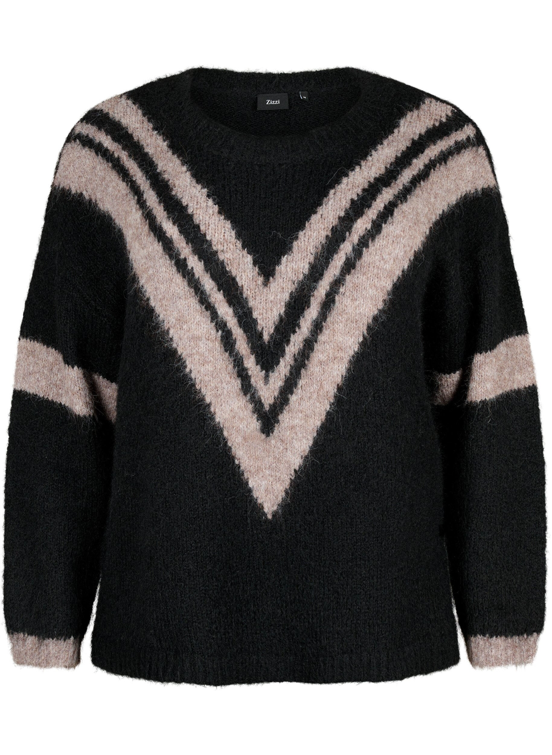 Zizzi Dzianinowy sweter w paski, Black Comb, Packshot image number 0