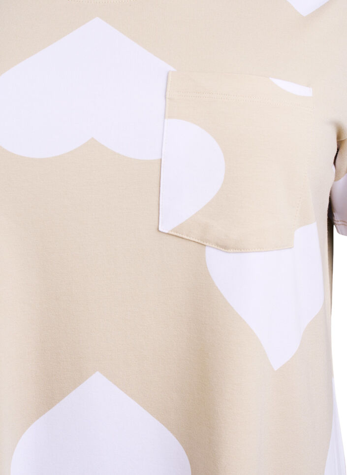 Dluga nocna koszulka z mieszanki modalu z serduszkami, Beżowy, Packshot image number 2