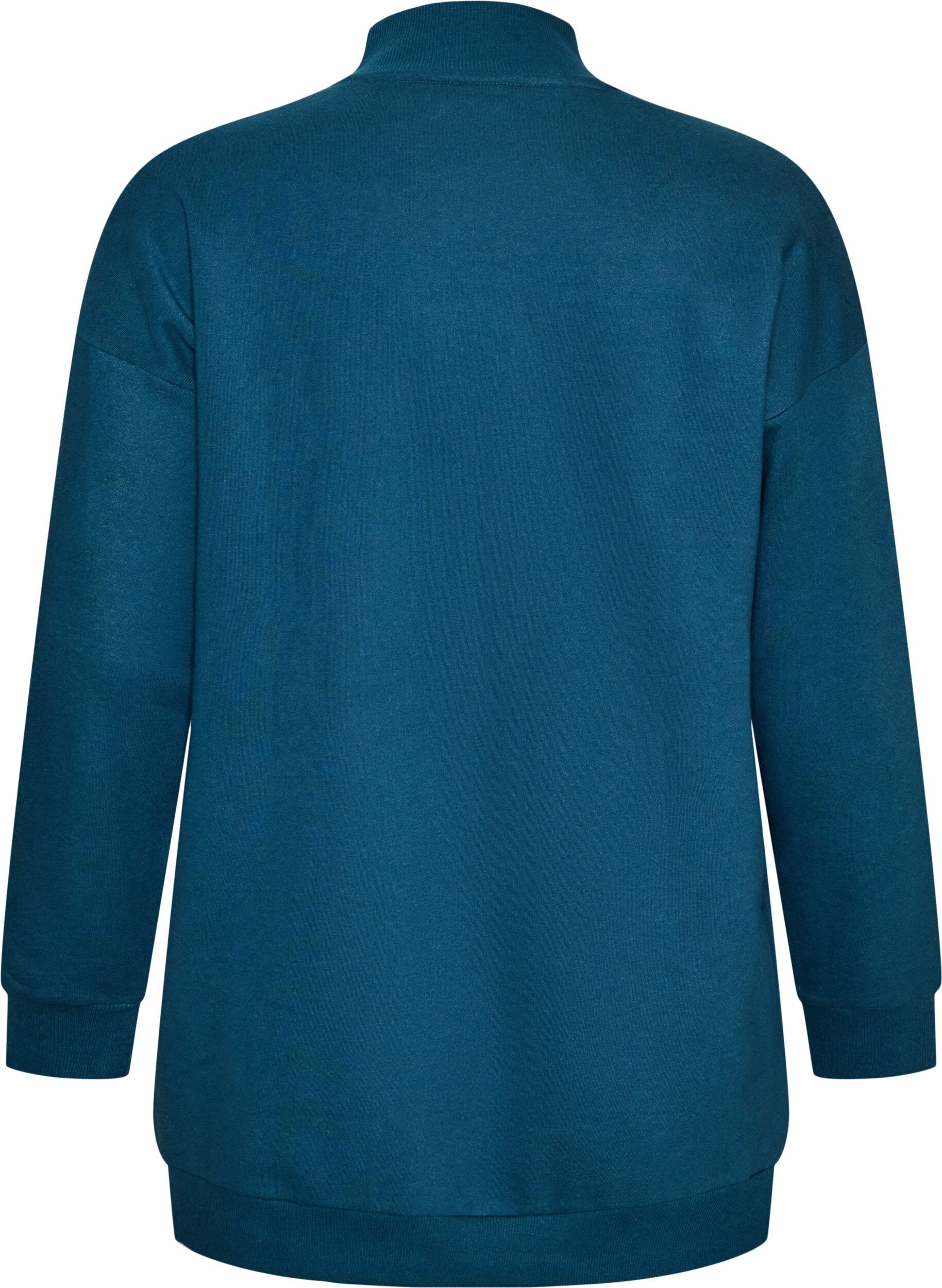 ZizziDluga bluza z wysokim kolnierzem i haftowanym napisem, Niebieskie, Packshot image number 1