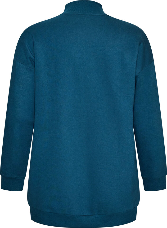 Dluga bluza z wysokim kolnierzem i haftowanym napisem, Niebieskie, Packshot image number 1