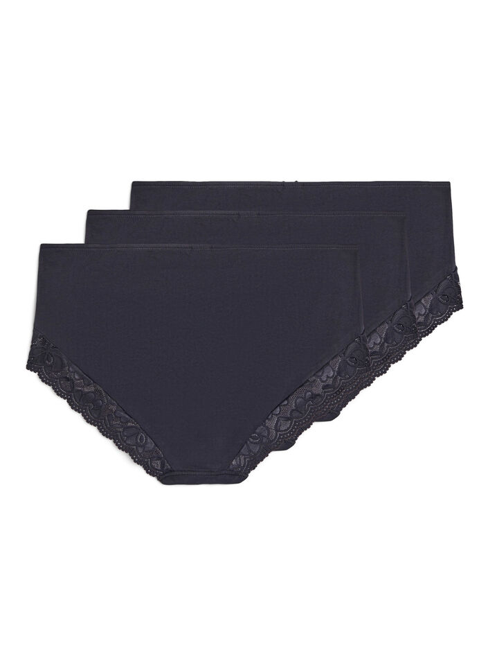 3-pack majtek typu hipster z koronkowym wykonczeniem, Czarne, Packshot image number 1