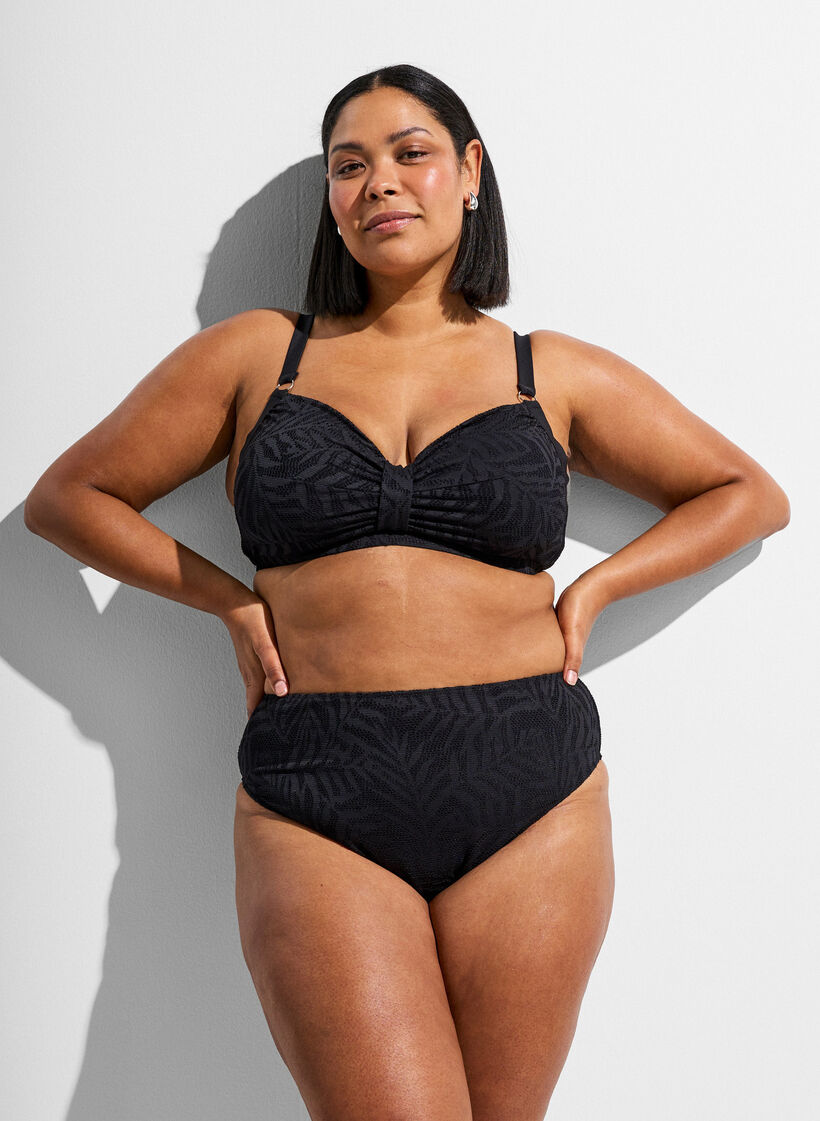 Biustonosz bikini z fakturowana siateczka i wyjmowanymi wkladkami, Czarne, Model image number 1