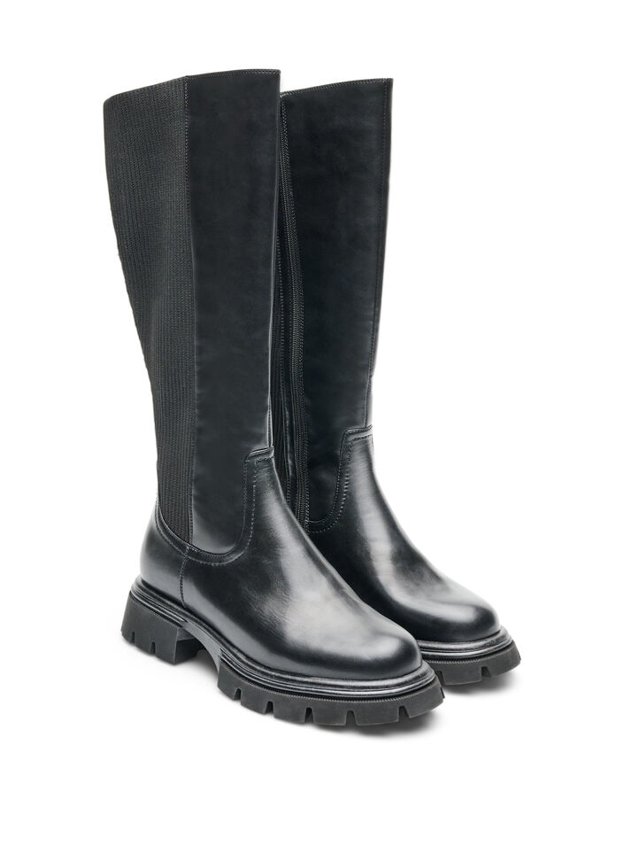 Wysokie buty z zamkiem i elastycznymi panelami, Czarne, Packshot image number 1