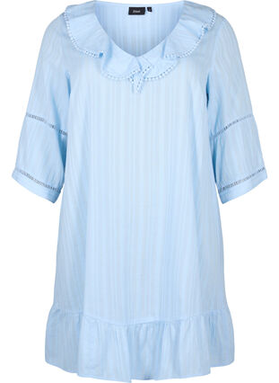 Bawelniano-wiskozowa sukienka z rekawami 3/4, Chambray Blue, Packshot image number 0