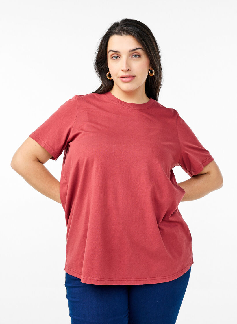 Podstawowa koszulka bawelniana z okraglym dekoltem, Czerwony, Model image number 0