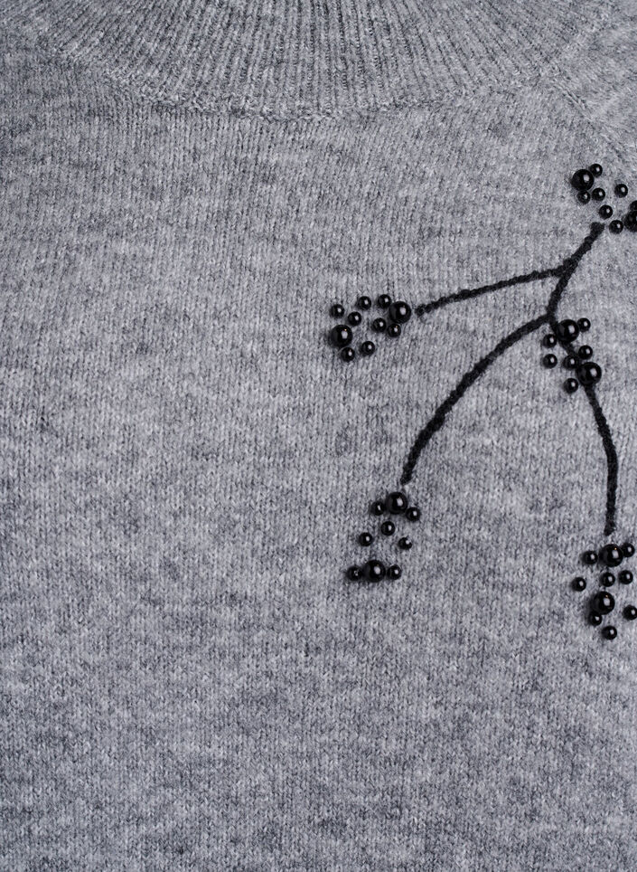 Sweter z haftem z perel, Szary, Packshot image number 2