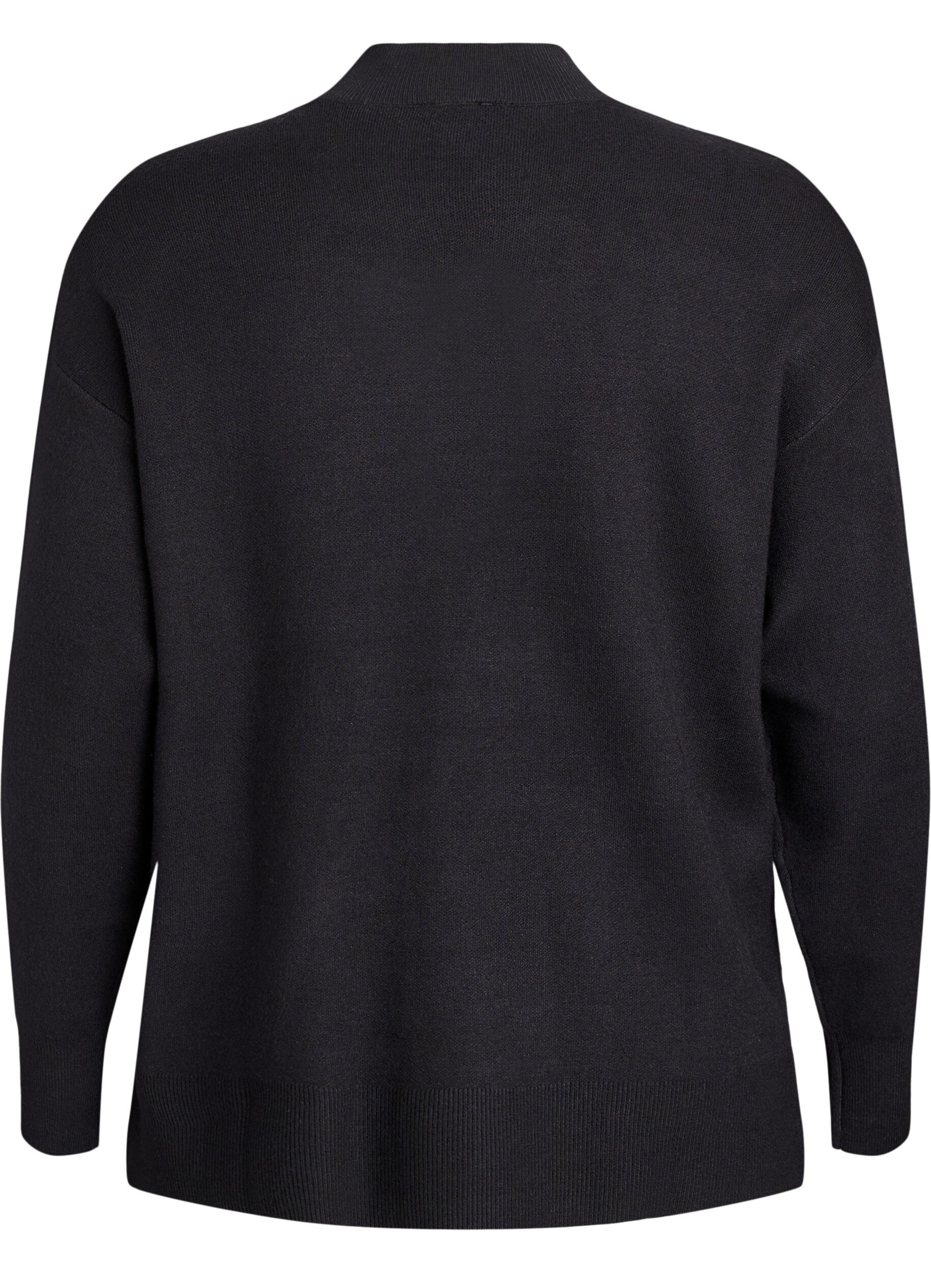 Zizzi Dzianinowa bluzka z wysokim kolnierzem, Czarne, Packshot image number 1