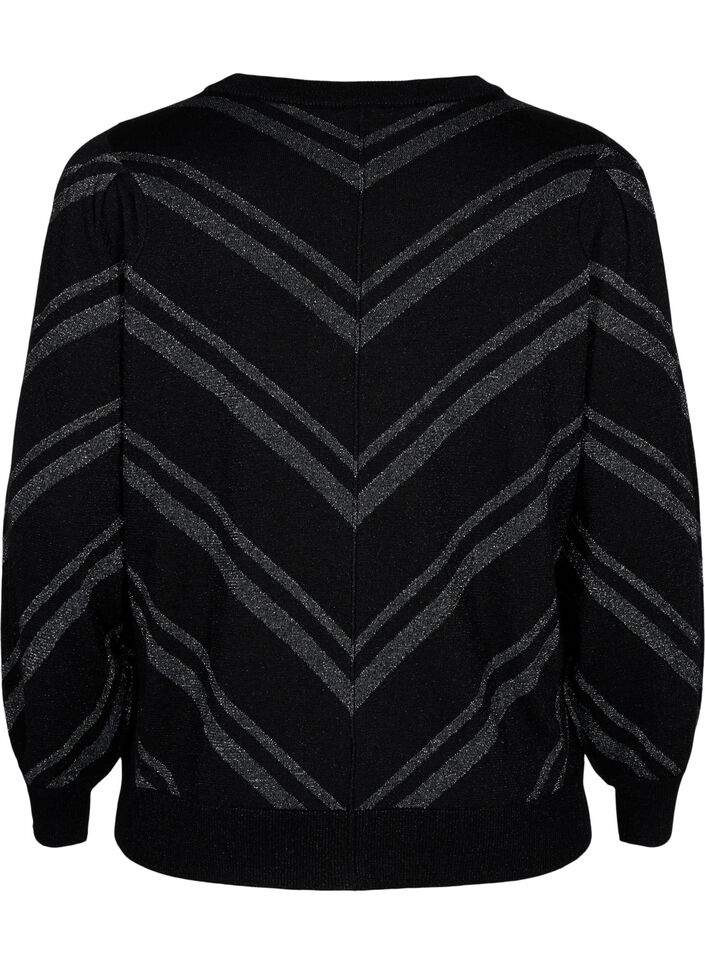 Blyszczacy, dzianinowy sweter z okraglym dekoltem, Black w.S.L.Stripes, Packshot image number 1