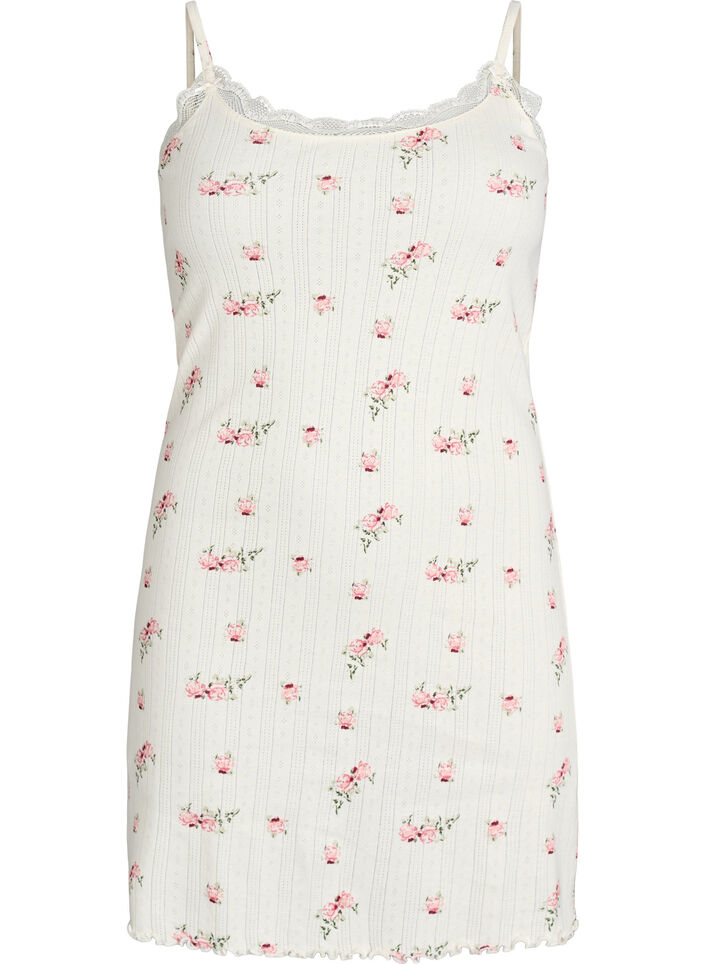 Szlafrok z cienkimi ramiaczkami i wzorem tekstylnym, Biały, Packshot