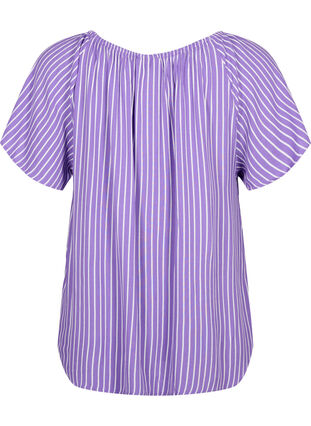Gladka wiskozowa bluzka z krótkim rekawem, Deep L./White Stripe, Packshot image number 1