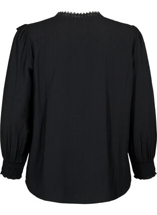 Bluzka z wiskozy z falbanami i haftem, Black, Packshot image number 1