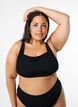 Góra od bikini z krepy z regulowanymi ramiaczkami, Czarne, Model image number 0