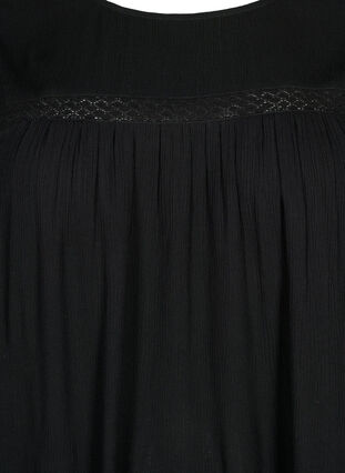 Wiskozowa sukienka z koronkowym paskiem, Black, Packshot image number 2