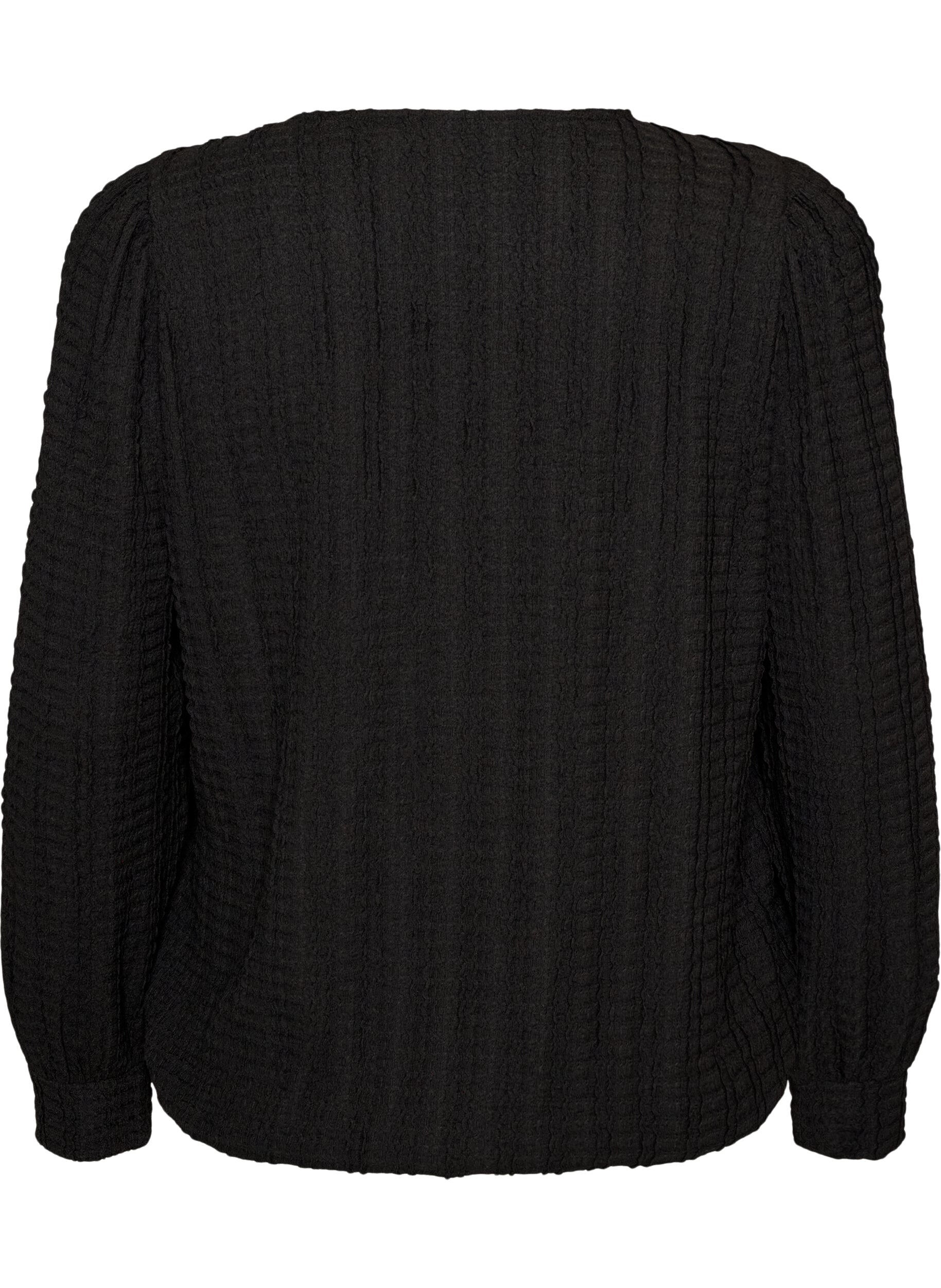 ZizziBluzka z fakturowanego jerseyu o fasonie balonowym, Czarne, Packshot image number 1