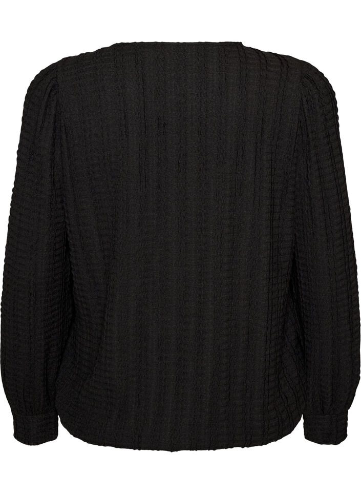 Bluzka z fakturowanego jerseyu o fasonie balonowym, Czarne, Packshot image number 1