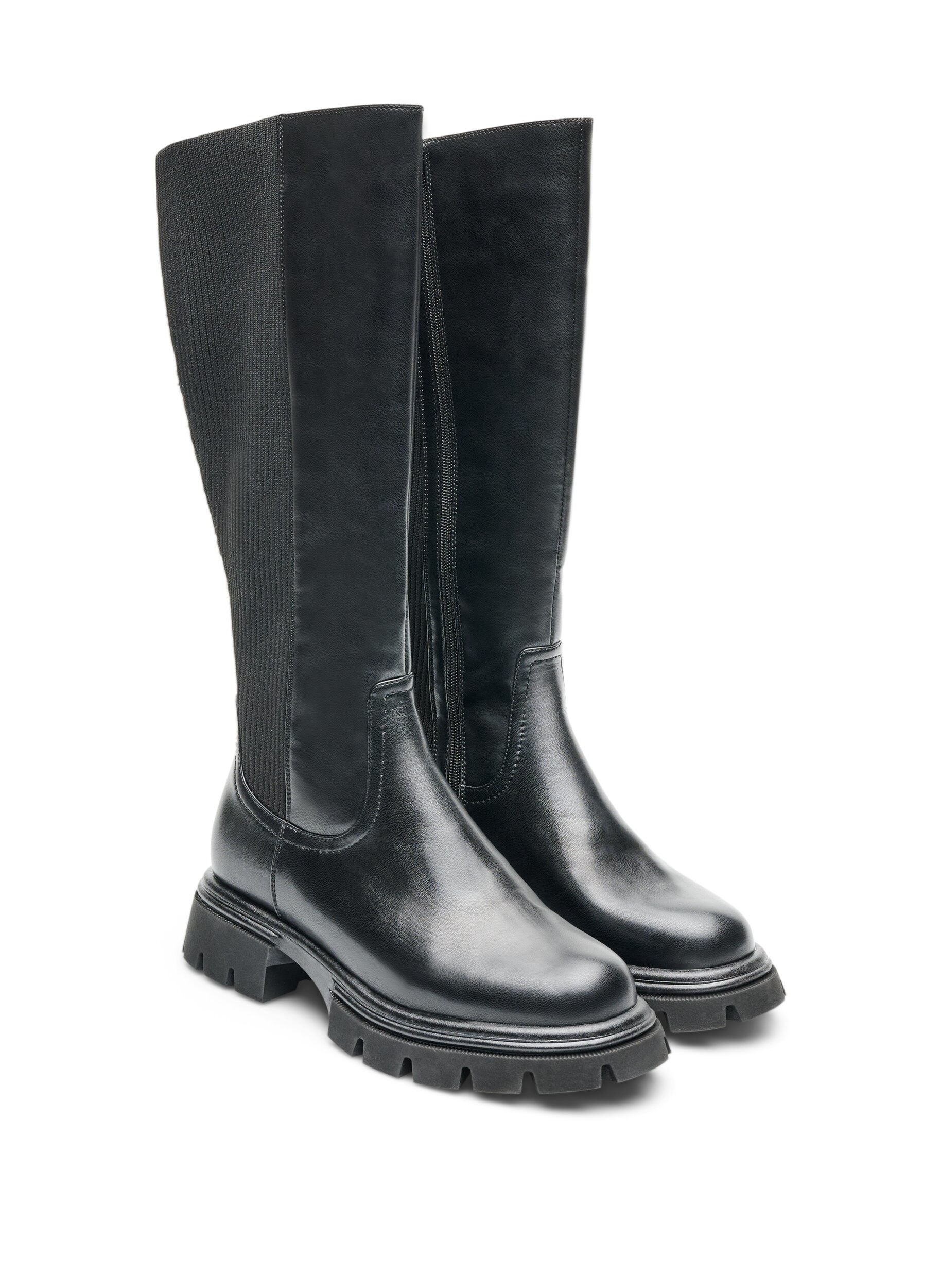 ZizziDlugie buty z wstawkami z zebrowanej dzianiny, Czarne, Packshot image number 1