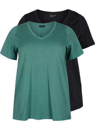 2-pack podstawowa koszulka bawelniana, Mallard Green/Black, Packshot image number 0