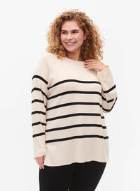 Wiskozowy sweter w paski, Sandshell/Black S., Model