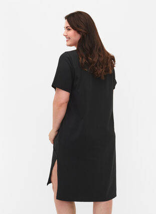 Bawelniana sukienka z krótkimi rekawami, Black, Model image number 1
