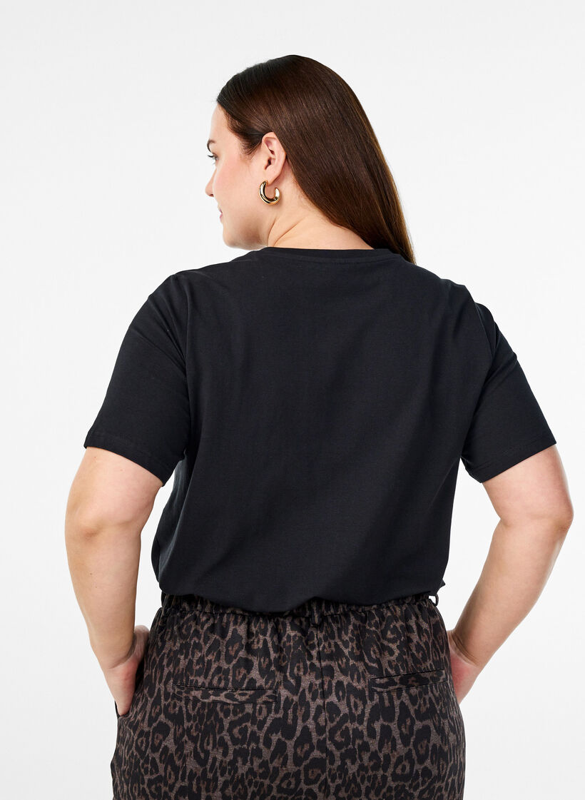 Koszulka z bawelny organicznej z okraglym dekoltem, Black, Model image number 1