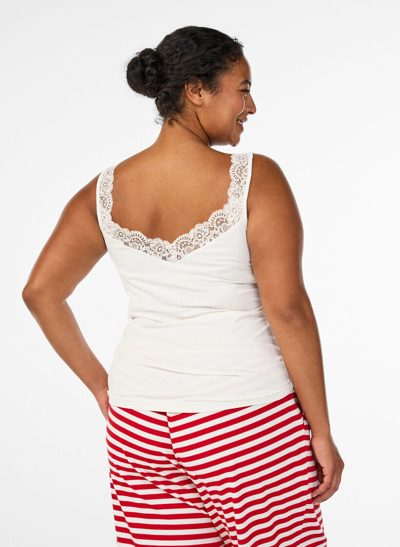 Wiskozowy top z koronkowym brzegiem, Biały, Model image number 2