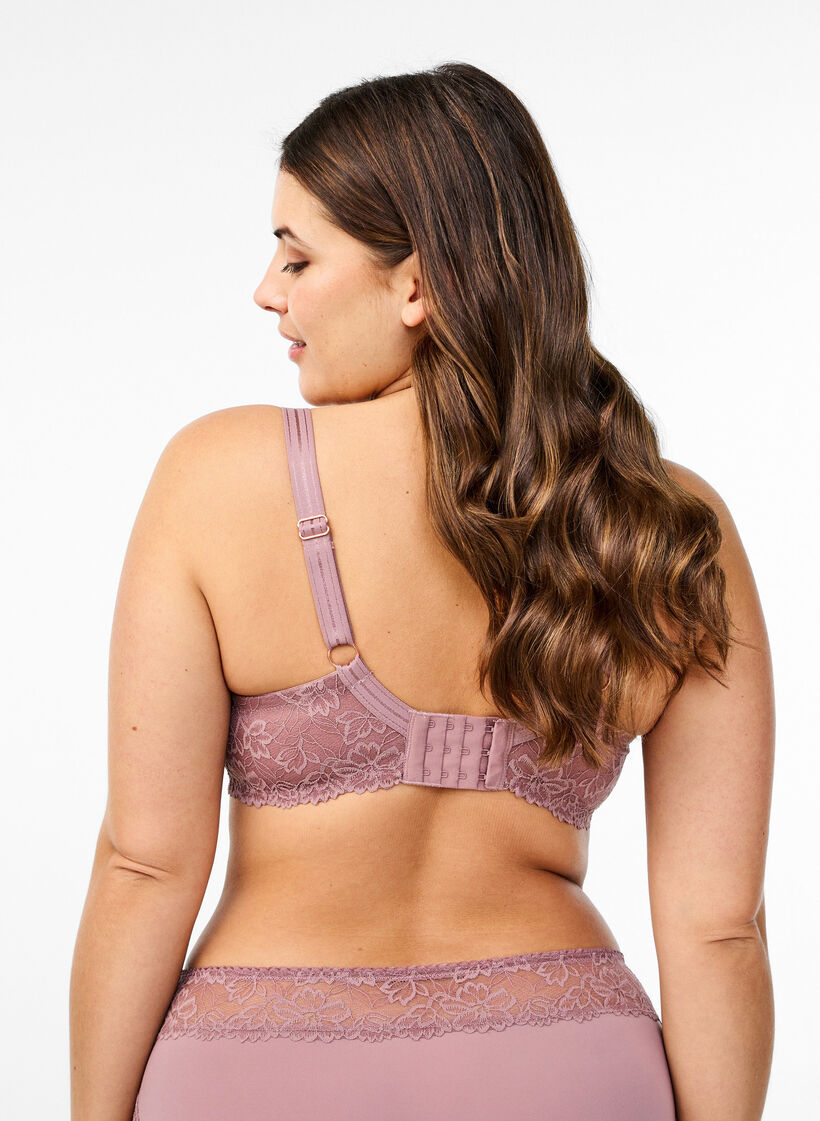 Pelny biustonosz z siateczki z koronka, Różowy, Model image number 1