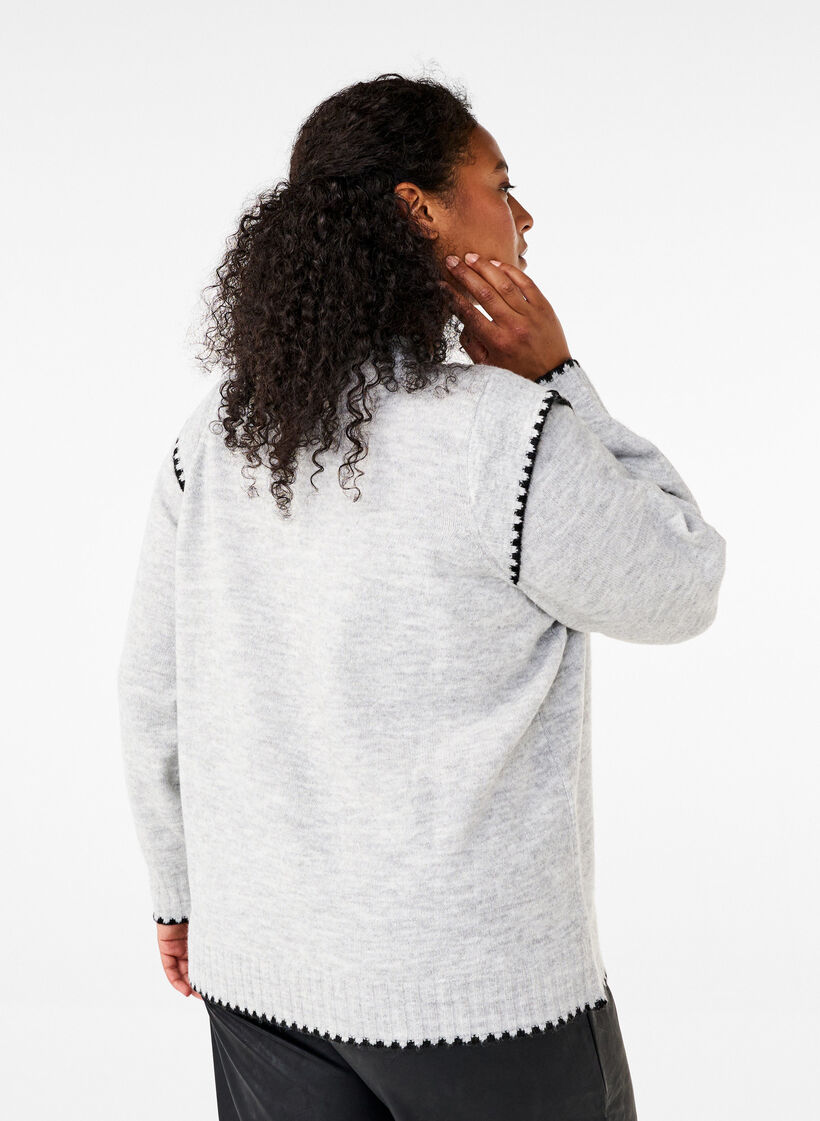 Dzianinowa bluzka z kontrastowymi szwami, LGM Black Edges, Model image number 1