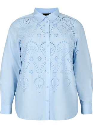 Bawelniana koszula z haftem angielskim, Chambray Blue, Packshot image number 0