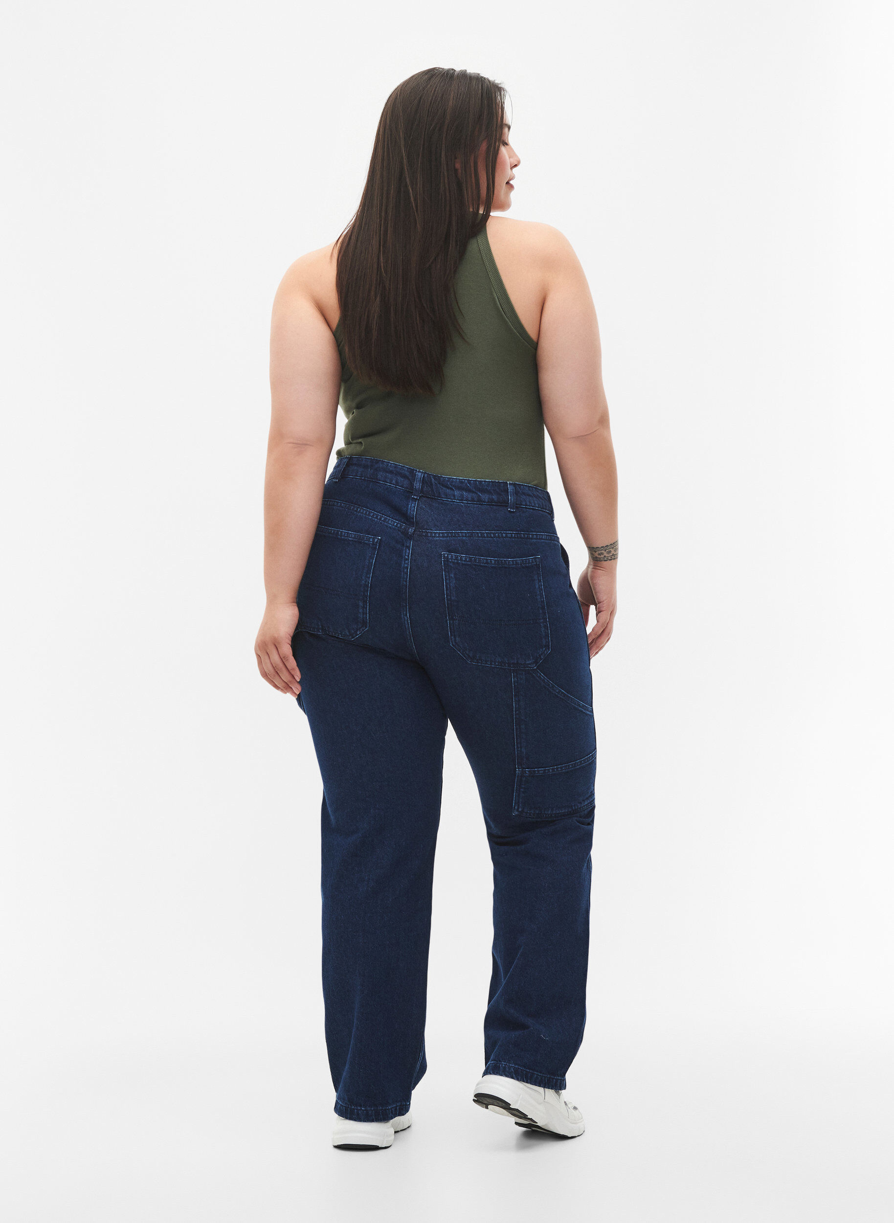 Zizzi Jeansy cargo o prostym kroju, Dark blue, Model image number 1